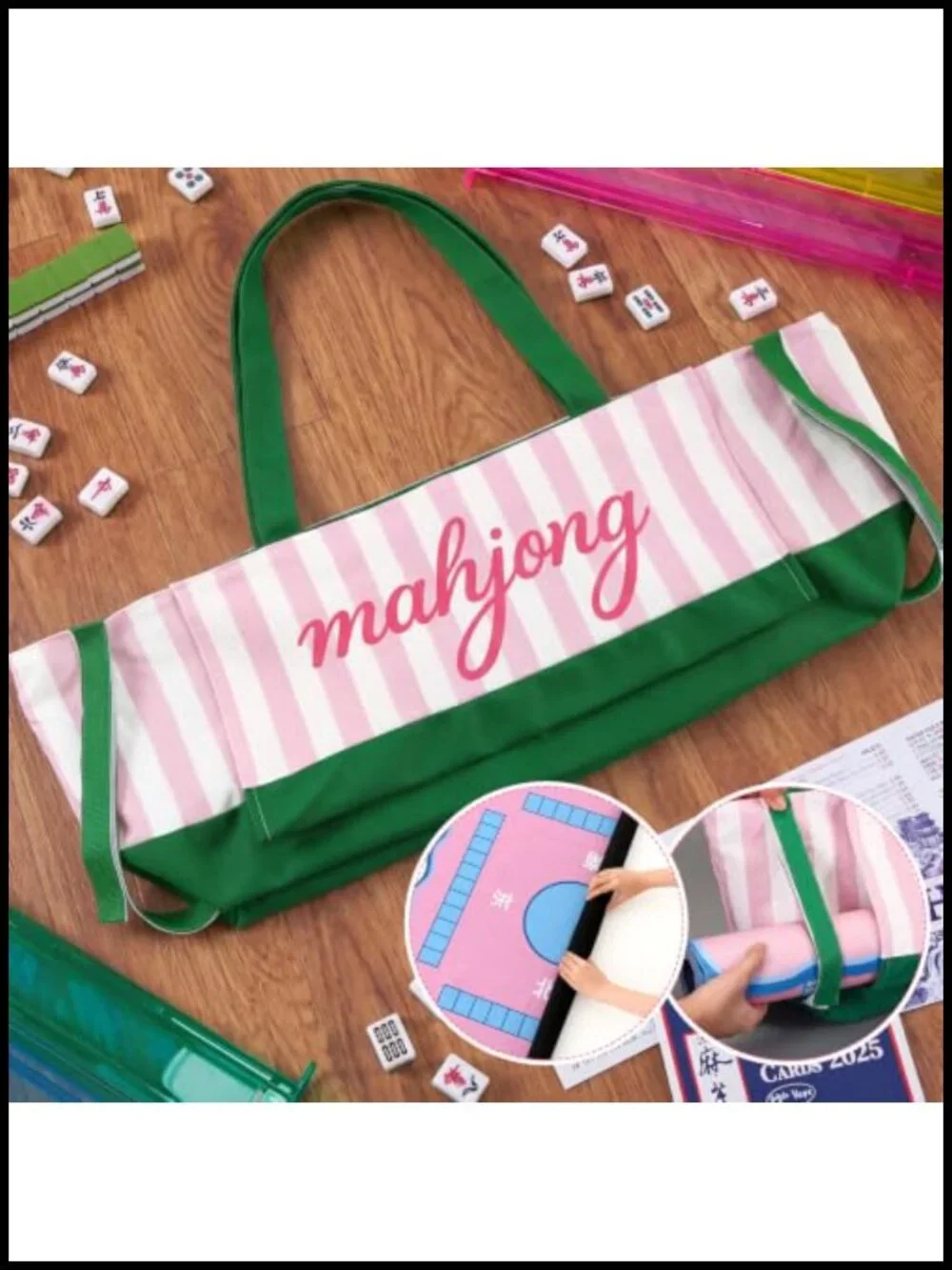 Mahjong Tote Bag Canvas 28 inch Zippered Storage for Tiles Mats Racks